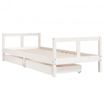 Cadru pat copii cu sertare, alb, 80x200 cm, lemn masiv de pin - Img 3