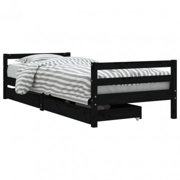 Cadru pat copii cu sertare, negru, 80x200 cm, lemn masiv de pin - Img 2