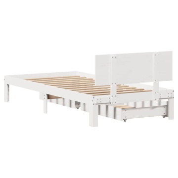 Cadru Pat cu Sertare Alb 100x200 cm Lemn Masiv Pin - Img 5