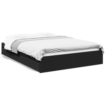 Cadru pat cu sertare negru extralucios 150x200cm lemn prelucrat - Img 1