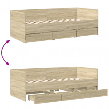 Cadru pat cu sertare, stejar sonoma, 75x190 cm lemn prelucrat - Img 7