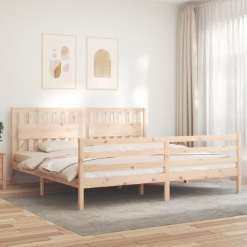 Cadru pat cu tăblie 200x200 cm, lemn masiv de pin - Img 1