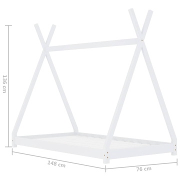 Cadru pat de copii, alb, 70 x 140 cm, lemn masiv de pin - Img 10