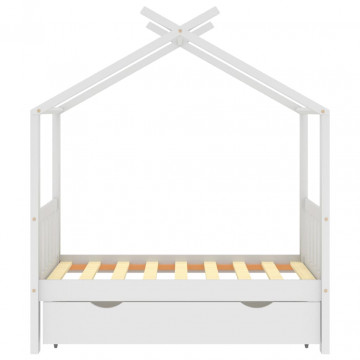 Cadru pat de copii cu un sertar, alb, 70x140 cm, lemn masiv pin - Img 3