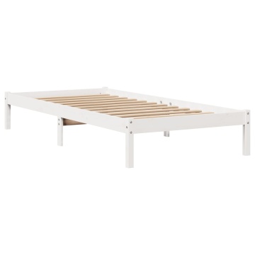 Cadru pat fără saltea, alb, 100x200 cm, lemn masiv pin - Img 6