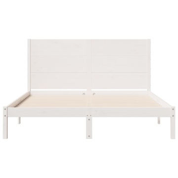 Cadru pat foarte lung fără saltea, alb, 140x210 cm lemn masiv - Img 4