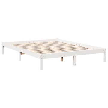 Cadru pat foarte lung fără saltea alb 160x220 cm lemn masiv pin - Img 5