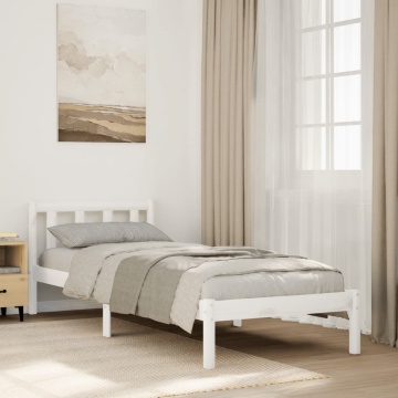 Cadru pat foarte lung fără saltea alb 90x220 cm lemn masiv pin - Img 1