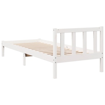 Cadru pat foarte lung fără saltea alb 90x220 cm lemn masiv pin - Img 5