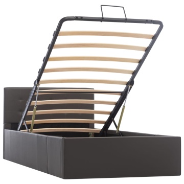 Cadru pat hidraulic cu ladă gri 90x200 cm, piele ecologică - Img 2