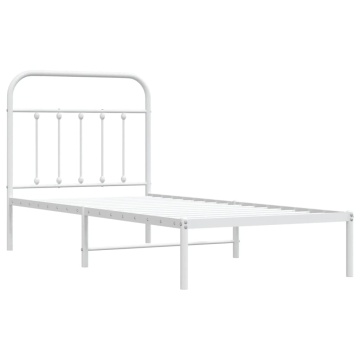 Cadru pat metalic cu tăblie, alb, 90x200 cm - Img 3
