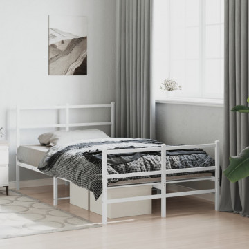 Cadru pat metalic cu tăblie de cap/picioare , alb, 120x190 cm - Img 3