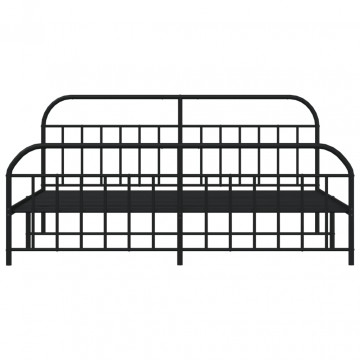 Cadru pat metalic cu tăblii de cap/picioare, negru, 200x200 cm - Img 5