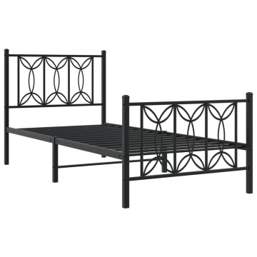 Cadru pat metalic cu tăblii de cap/picioare, negru, 75x190 cm - Img 2