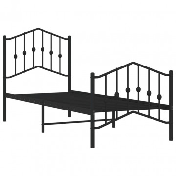 Cadru pat metalic cu tăblii de cap/picioare , negru, 75x190 cm - Img 4