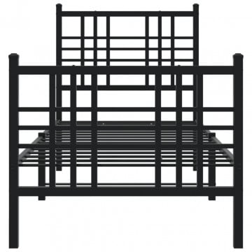 Cadru pat metalic cu tăblii de cap/picioare, negru, 75x190 cm - Img 4