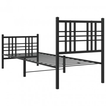 Cadru pat metalic cu tăblii de cap/picioare, negru, 75x190 cm - Img 5