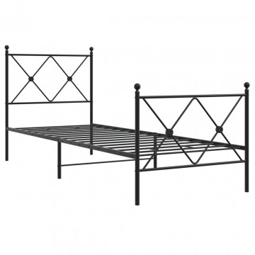 Cadru pat metalic cu tăblii de cap/picioare, negru, 75x190 cm - Img 2