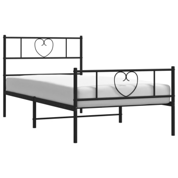 Cadru pat metalic cu tăblii de cap/picioare, negru, 90x190 cm - Img 3