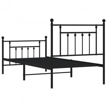 Cadru pat metalic cu tăblii de cap/picioare, negru, 90x190 cm - Img 7