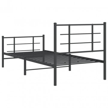 Cadru pat metalic cu tăblii de cap/picioare, negru, 90x200 cm - Img 6