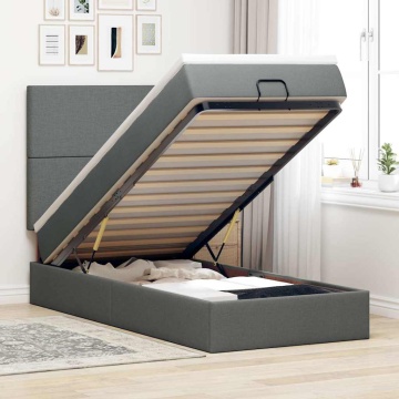Cadru pat otoman cu saltea țesătură gri închis 100x200 cm - Img 1