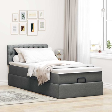 Cadru pat otoman cu saltea țesătură gri închis 100x200 cm - Img 4