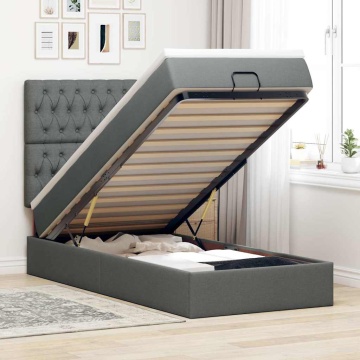 Cadru pat otoman cu saltea țesătură gri închis 100x200 cm - Img 1