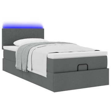 Cadru pat otoman cu saltea țesătură gri închis 100x200 cm - Img 4