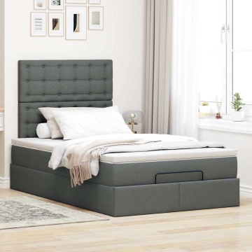 Cadru pat otoman cu saltea țesătură gri închis 120x200 cm - Img 4