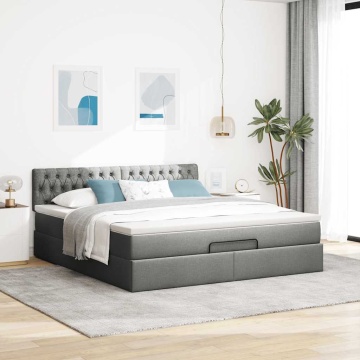 Cadru pat otoman cu saltea țesătură gri închis 180x200 cm - Img 3
