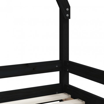 Cadru pat pentru copii, negru, 90x200 cm, lemn masiv de pin - Img 6