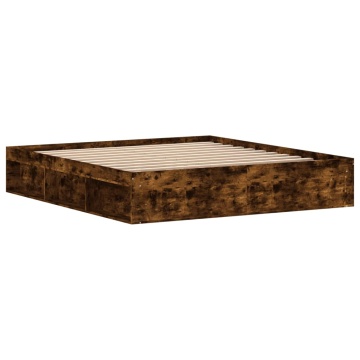 Cadru pat, stejar afumat, 180x200 cm, Super King Size - Img 8