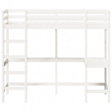 Cadru pat supraetajat cu birou, alb, 80x200 cm, lemn masiv pin - Img 4