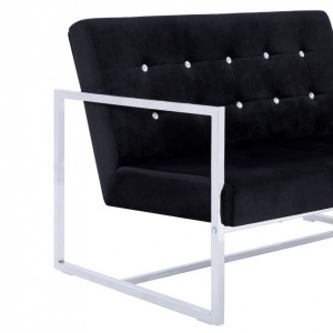 Canapea cu 2 locuri cu brațe, negru, crom și catifea - Img 6