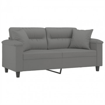 Canapea cu 2 locuri, cu perne, gri, 140 cm, microfibră - Img 3