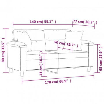 Canapea cu 2 locuri, cu perne, gri, 140 cm, microfibră - Img 7
