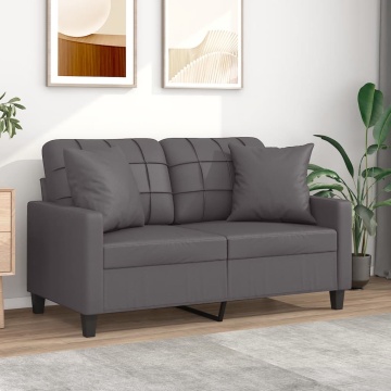 Canapea cu 2 locuri cu pernuțe, gri, 120 cm, piele ecologică - Img 1