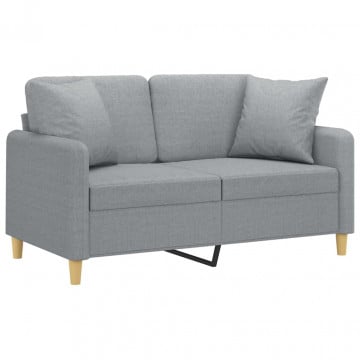 Canapea cu 2 locuri cu pernuțe, gri deschis, 120 cm, textil - Img 3