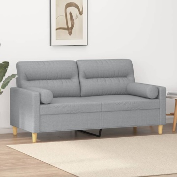 Canapea cu 2 locuri cu pernuțe, gri deschis, 140 cm, textil - Img 1