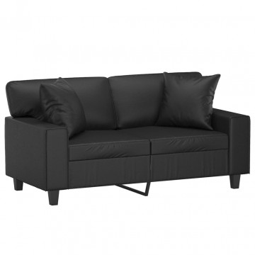 Canapea cu 2 locuri cu pernuțe, negru, 120 cm, piele ecologică - Img 3