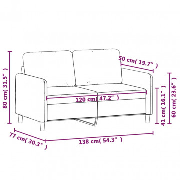 Canapea cu 2 locuri, gri deschis, 120 cm, catifea - Img 7