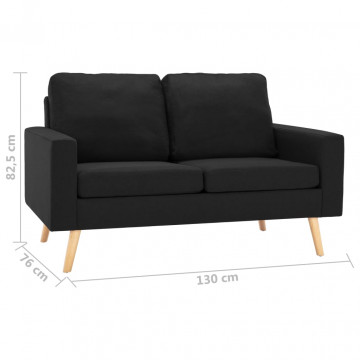Canapea cu 2 locuri, negru, material textil - Img 6