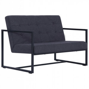 Canapea cu 2 locuri și brațe, gri închis, oțel și material textil - Img 2