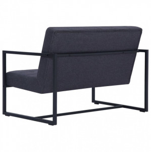 Canapea cu 2 locuri și brațe, gri închis, oțel și material textil - Img 6