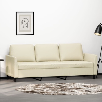 Canapea cu 3 locuri, crem, 180 cm, piele ecologică - Img 1