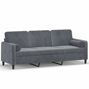 Canapea cu 3 locuri cu pernuțe, gri închis, 180 cm, catifea - Img 2