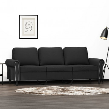 Canapea cu 3 locuri, Negru, 180 cm, catifea - Img 1