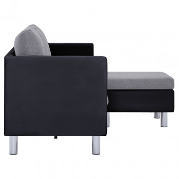 Canapea de 3 locuri cu perne, negru, piele ecologică - Img 4