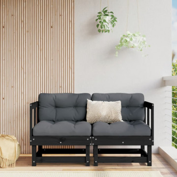 Canapea de colț de grădină, 2 buc., negru, lemn masiv de pin - Img 1